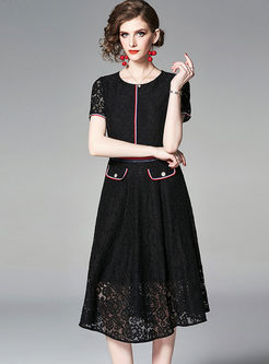 Brief Black Lace High Waisted Skater Dress