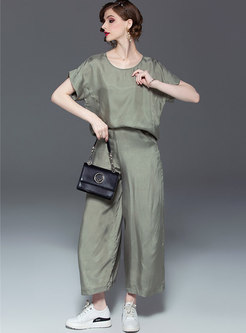 Solid Color O-neck Loose Top & Wide Leg Pants