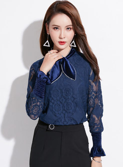 Solid Color Lace All-matched Hollow Out Blouse
