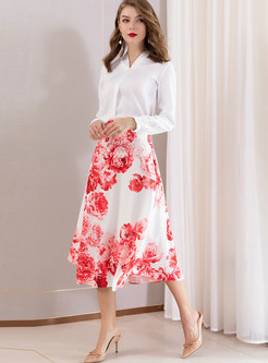 Stylish Print High Waist A Line Skirt