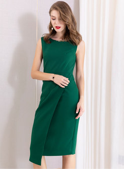 Solid Color Drilling Sleeveless Asymmetric Sheath Dress