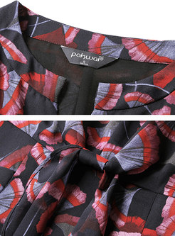 Multi-color Bowknot Print Flare Sleeve Skater Dress