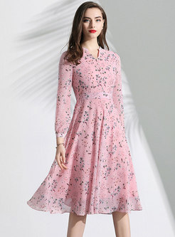 Floral V-neck High Waist Slim Midi Dress