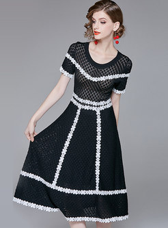 Stylish Color-blocked O-neck Slim Knitted Dress