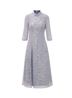 Lace Splicing Mandarin Collar Sheath Dress