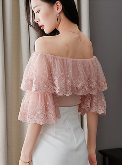 Embroidered Lace Splicing Flare Sleeve Knit