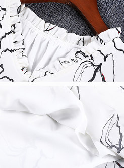 Stylish Falbala Print Flare Sleeve Tiered Dress