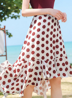 Asymmetric Polka Dot Retro Falbala Sheath Skirt