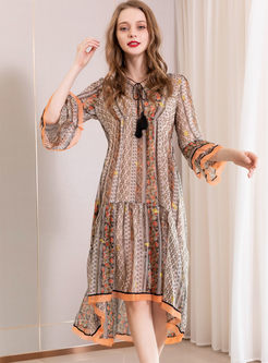 Fashion Flare Sleeve Print Chiffon Dress With Cami