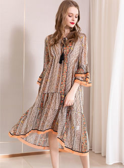 Fashion Flare Sleeve Print Chiffon Dress With Cami