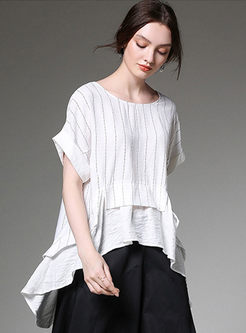 Casual O-neck Short Sleeve Loose Striped T-shirt