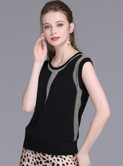 Hit Color Sleeveless Slim Knitted Top