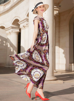 Stylish Print Chiffon Big Hem Maxi Dress 