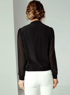 Elegant Stand Collar Embroidered Zipper Short Coat