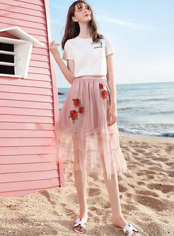 Fashion Mesh Embroidered Splicing Skirt