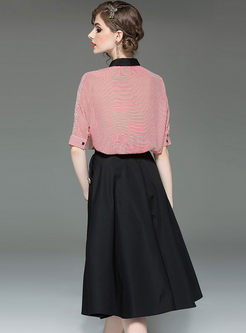 Stylish Lapel Striped Blouse & Big Hem Skirt