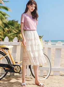 Fashion Elastic High Waist Lace Skirt