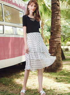 Trendy High Waist Polka Dot A Line Skirt