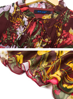 Multi-color Print Holiday Chiffon Maxi Dress