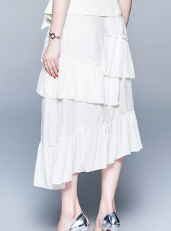Asymmetric Falbala White Sweet Skirt 