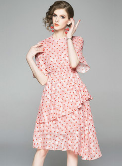 Stylish Pink Polka Dot Irregular Skater Dress