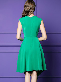 Solid Color Sleeveless High Waist Asymmetric Dress
