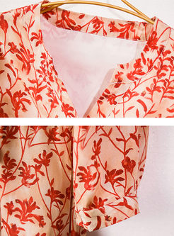 Fashion V-neck Print Tie-Waist Silk Dress