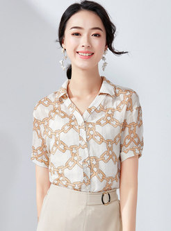 Lapel Print Single-breasted Daily Blouse