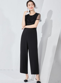 Brief Lace Mesh Splicing Tied Black High Waist Jumpsuit