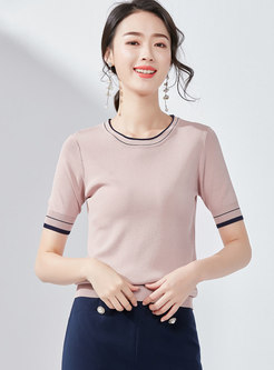 Brief O-neck Short Sleeve All-matched Thin Knitted Top