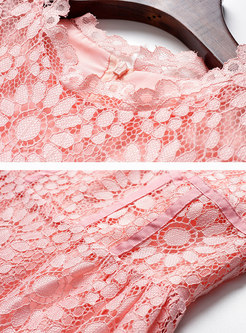 Sweet Pink Lace High Waist A Line Dress