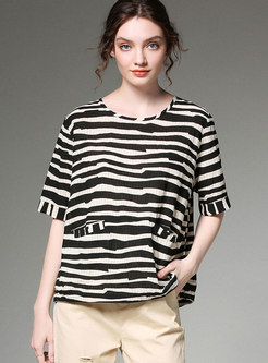 Casual Striped O-neck Loose T-shirt