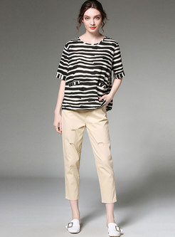 Casual Striped O-neck Loose T-shirt