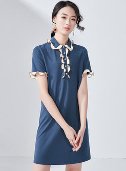 Loose Lapel Lace Casual T-shirt Dress