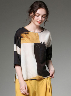 Casual Color-blocked O-neck Loose T-shirt