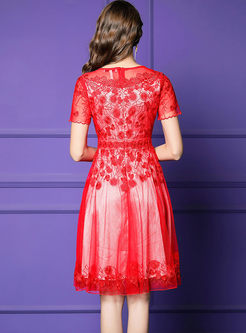 Elegant Embroidered Beaded Big Hem Dress
