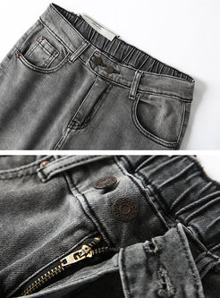 Brief Easy-matching Solid Color Slim Pencil Jeans