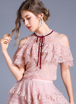 Fashion Off Shoulder Single-breasted Lace Blouse