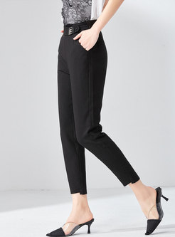 Casual Asymmetrical Black Thin Harem Pants
