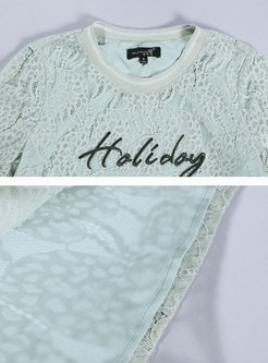Brief Letter Embroidered Hollow Out T-shirt