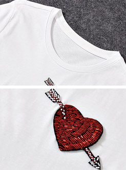 Casual Heart Pattern O-neck T-shirt