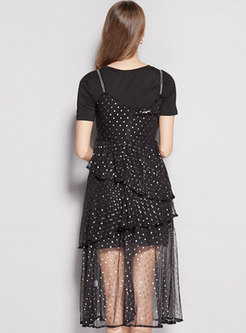 Casual O-neck T-shirt Dress & Polka Dot Slip Dress