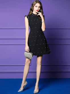 Stylish Nail Bead Diamond-studded Slim A line Dress