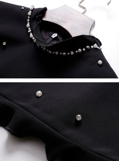 Stylish Nail Bead Diamond-studded Slim A line Dress
