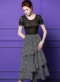 All-matched High Waist Black Polka Dot Skirt