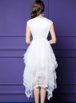 Brief White V-neck Sleeveless Mesh Maxi Dress