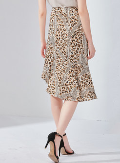 Leopard High Waist Asymmetric Skirt