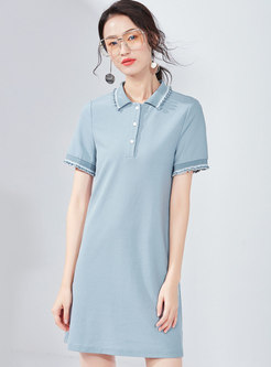 Casual Splicing Polka Collar T-shirt Dress