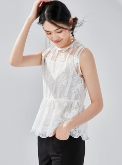 Lace O-neck Perspective Sleeveless Top With Cami