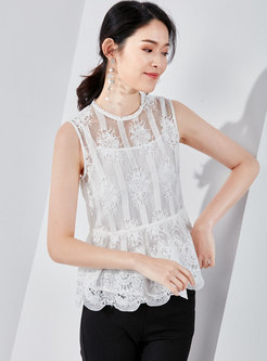 Lace O-neck Perspective Sleeveless Top With Cami